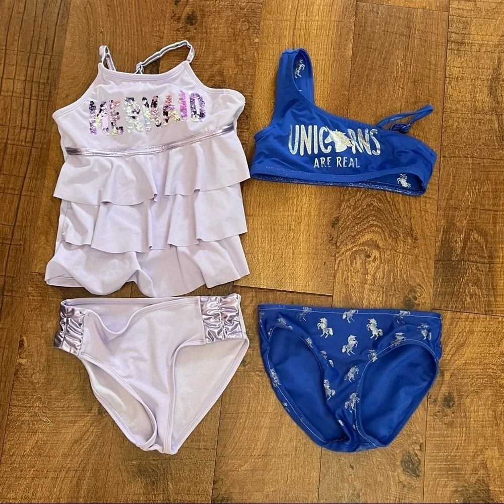 Justice girl swim bikini Tankini bathing suits unicorn mermaid flip sequins